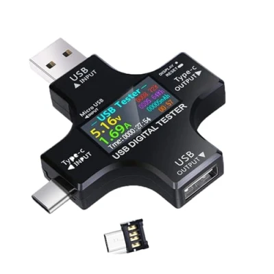Abbildung von USB C Tester,Strommesser Power Meter, Spannung Voltmeter, Strom, Leistungskapazität Detektor, 2 in 1 Typ Multi Funktions Tester,USB Tester Farbbildschirm IPS Digitalmultimeter