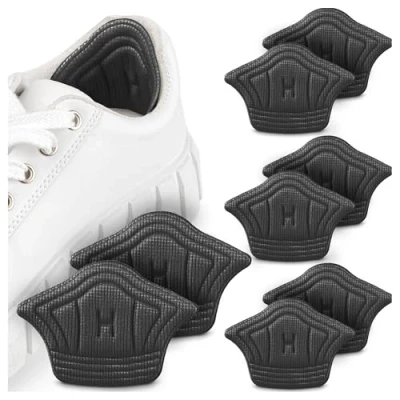 Abbildung von SULPO Fersenpolster für zu große Schuhe Passt in fast jeden Schuh Selbstklebend dank starken Klebepads, zuschneidbar Einlagen aus Baumwolle &amp; Schwamm 4 Paare (Schwarz, 5 mm)
