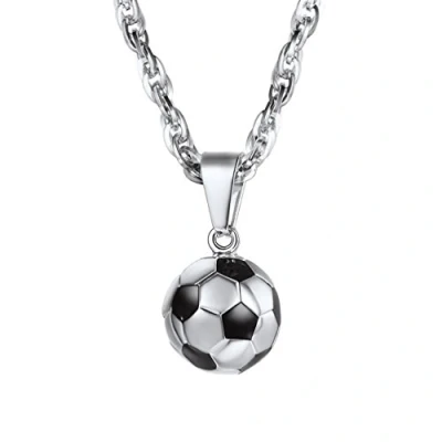Abbildung von PROSTEEL Damen Herren Anhänger Halskette Edelstahl 3D Fußball Design Kettenanhänger mit 55+5cm Weizenkette Ball Form Modeschmuck Accessoire für Fußballfans