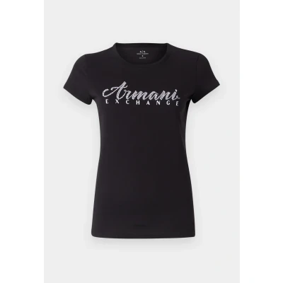 Abbildung von Armani Exchange Damen Short Sleeve Classic Script Logo Scoop Neck T Shirt, Schwarz, M