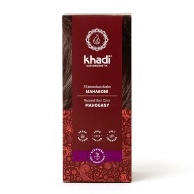 Abbildung von khadi MAHAGONI Pflanzenhaarfarbe, Haarfarbe für ein samtiges, erdiges Rot bis zu intensiv dunklem Rotbraun, Naturhaarfarbe 100% pflanzlich, natürlich &amp; vegan, Zertifizierte Naturkosmetik, 100g