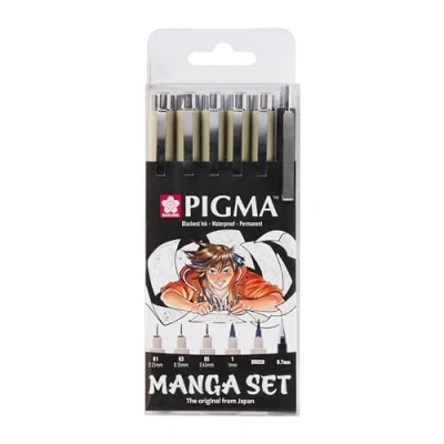 Abbildung von SAKURA Pigma Micron Fineliner Set Manga Collection 6 Größen, Schwarz (POXSDKMAN6)