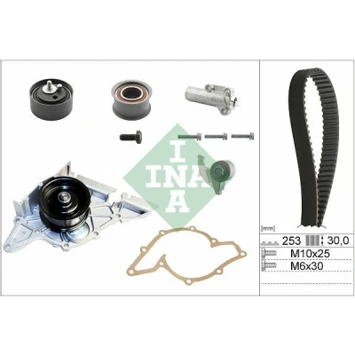 Abbildung von INA 530 0179 33 Wasserpumpe + Zahnriemensatz mit Spanndämpfer, Spannrolle AUDI: A4 B5 Avant, B6 Saloon