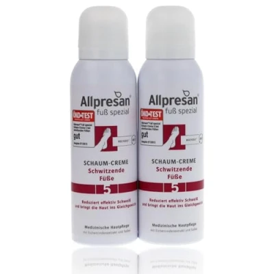Abbildung von Allpresan Fuß spezial Nr. 5 Schaum Creme gegen Schweißfüße Fußcreme zur täglichen Pflege stark schwitzender Füße 2x 125 ml