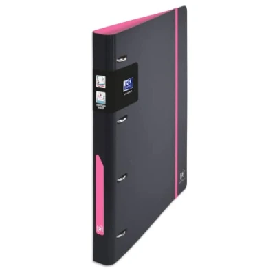 Abbildung von OXFORD European Binder For Students Ringordner, A4, Rücken 30 mm, 4 D Ringe, Einband aus expandiertem Polypropylen, zweifarbig, Schwarz/Rosa