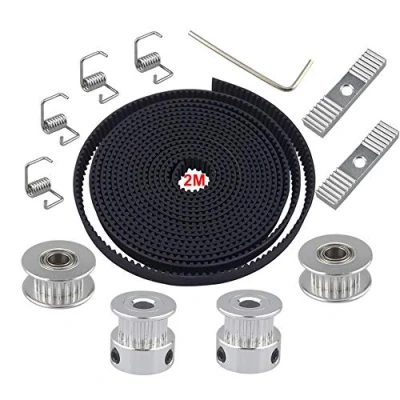 Abbildung von QitinDasen 2m GT2 Zahnriemen 2mm Pitch 6mm Breite, mit 2Pcs Zahnriemenscheibe und Idler 20 Zähne 5mm Bohrung, 4Pcs Spanner Torsionsfeder, Klemmen, Allen Wrench