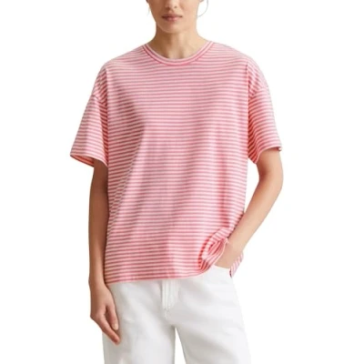 Abbildung von Marc OߴPolo Denim Damen T Shirt aus Bio Baumwolle gestreift, Rosa (Medium Pink Multi 01), XL