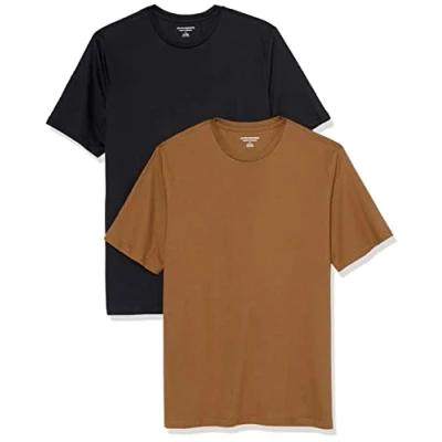 Abbildung von Amazon Essentials Herren Kurzärmeliges T Shirt mit Rundhalsausschnitt aus Baumwolle Regular Fit, 2er Pack, Braun/Schwarz, L