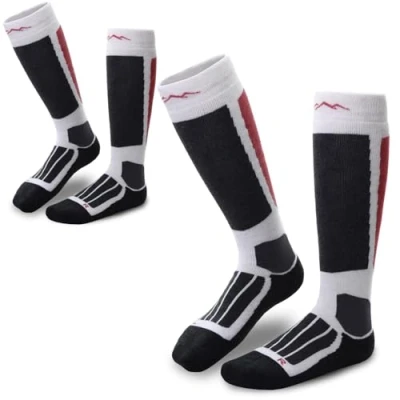 Abbildung von gipfelsport Skisocken für Kinder, Herren und Damen Dicke Socken aus Merinowolle, warme Merino Snowboardsocken, 2x Paar Skistrümpfe, Weiß, Größe 28 31