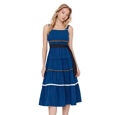 Abbildung von TRENDYOL Midi Ruffle Hem Regular Dress Kleid, Navy Blau, s