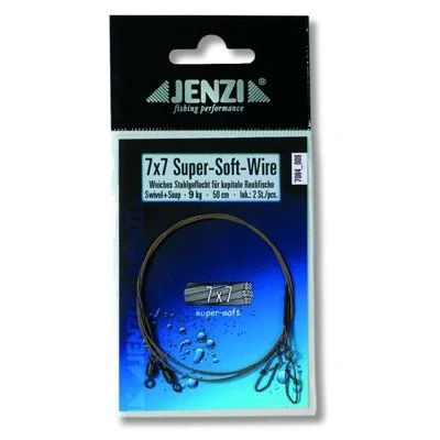 Abbildung von JENZI Powerflex 7x7 Super Soft Stahlvorfach mit Wirbel, 9 Kg, 50 cm