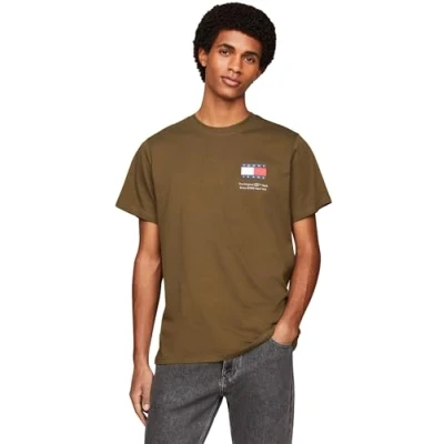 Abbildung von Tommy Jeans SLIM Essential FLAG Tshirt print, Herren, Größe: XS, Drab olive green