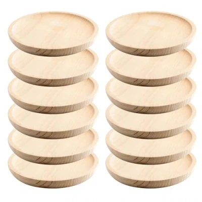 Abbildung von Space Home Holzteller Rund Pizzabrett Holzplatte Holzbrett Fleischteller Pizza Brett Pizzateller Holz Schneidebrett Kiefer Set von 12 Ø 18 cm
