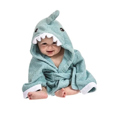 Abbildung von Lexikind Kapuzenhandtuch Baby: Frottee Bademantel Babyhandtuch mit Kapuze Kapuzenbadetuch (Hai blau)