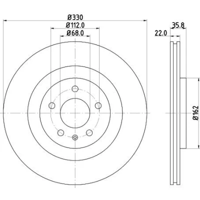 Abbildung von HELLA PRO 8DD 355 118 021 Bremsscheibe 330 22 05/06 112 innenbelüftet beschichtet ohne Radbefestigungsbolzen, Radnabe AUDI: A7 Sportback