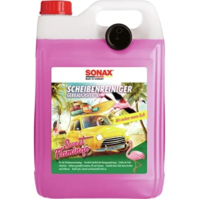 Abbildung von SONAX ScheibenReiniger gebrauchsfertig Sweet Flamingo (5 Liter) verstärkt die Reinigungsleistung und erhöht Fahrsicherheit, Art Nr. 03945000, Grün