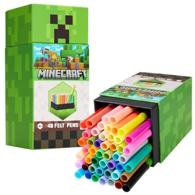 Abbildung von Minecraft Filzstifte Kinder ab 4 Jahren, Set mit 48 Stück Fasermaler Auswaschbar Geschenke für Jungs