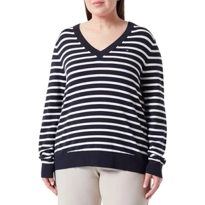 Abbildung von Tommy Hilfiger Damen Pullover V Ausschnitt, Mehrfarbig (Desert Sky/ Ecru Stp), 48