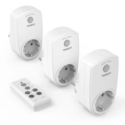 Abbildung von TESSAN Funksteckdosen mit Fernbedienung, 3 Set Steckdose 3600W 25M Funkschalter Kommt Batterie Funk Steckdosen set, Weiß
