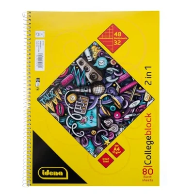 Abbildung von Idena 11181 Collegeblock 2in1 mit 48 Blatt kariert und 32 liniert in DIN A4, Block Spiralbindung, 80 70 g/m², 4 fach gelocht perforiert