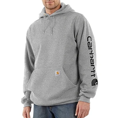 Abbildung von Carhartt, Herren, Weites, mittelschweres Sweatshirt mit Logo Grafik auf dem Ärmel, Grau meliert/Schwarz, M