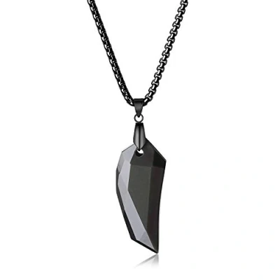 Abbildung von COAI Unisex Surferkette Mehrfasen Spitzer Anhänger Wolfszahn aus Obsidian Edelstahl Kette