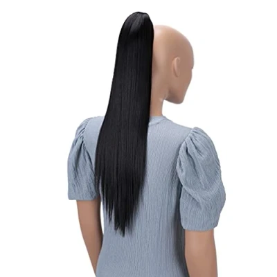 Abbildung von CAISHA 60cm Glatt Pferdeschwanz Mit Butterflyklammer Haarteil Zopf Hitzebeständig Haarverlängerung Schwarzbraun H603