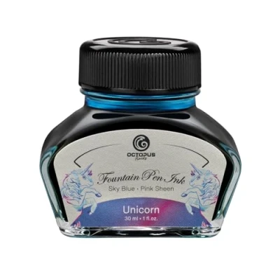 Abbildung von Octopus Fluids Unicorn Sheen Ink, Füllhaltertinte im Tintenglas, Tinte, Blau, 30 ml