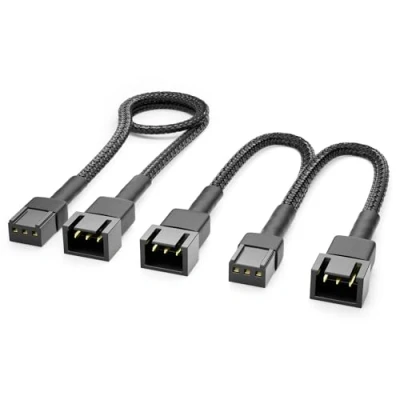 Abbildung von deleyCON 3 Pin Lüfter Kabel Set Verlängerungskabel 30 cm + 15 Y Nylonkabel Plug &amp; Play für PC Computer Workstation Schwarz