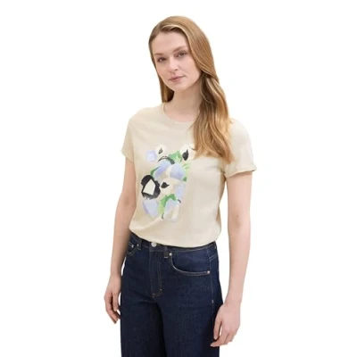 Abbildung von TOM TAILOR Damen Basik T Shirt mit Print, 12365 Dusty Beige, M