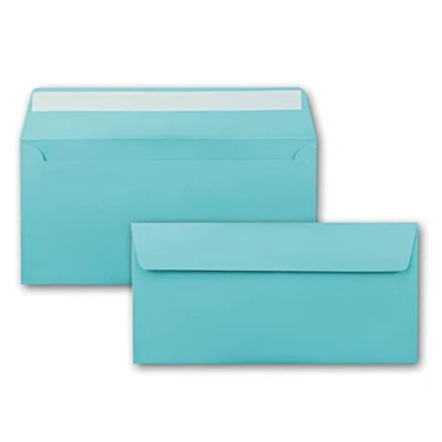 Abbildung von 50 Brief Umschläge DIN Lang Türkis (Blau) 110 g/m² 11 x 22 cm sehr formstabil Haftklebung Qualitätsmarke: FarbenFroh by GUSTAV NEUSER