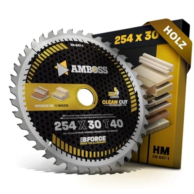 Abbildung von HM Kreissägeblatt 254x30 Z40 Wechselzahn für Holz Allround. AMBOSS WERKZEUGE® Sägeblatt 254mm komp. zu Bosch GTS 10. PTS 100 T.GTS 254 Parkside PTSK 2000 G5 Güde TK 2400 Scheppach HM254