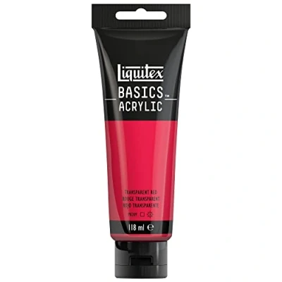 Abbildung von Liquitex 8870060 Basics Acrylfarbe, monopigmentierte Künstlerpigmente, lichtecht, mittlere Viskosität, Archivqualität, seidenglänzender Finish, 118ml Tube Transparentrot
