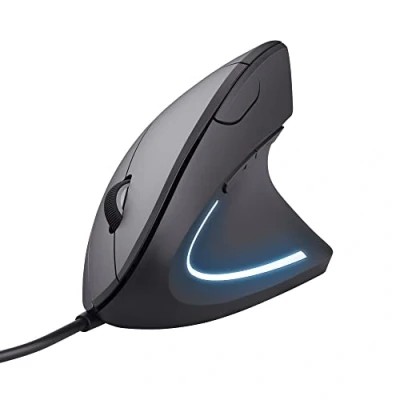 Abbildung von Trust Verto Vertikale Ergonomische Maus, Vorbeugung Gegen Mausarm/Tennisarm (RSI Syndrom), 1000/1600 DPI, LED Beleuchtung, PC Maus mit Kabel für Rechtshänder, Computer, Laptop, Mac Schwarz