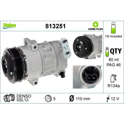 Abbildung von VALEO 813251 Kompressor 5SL12 12 PAG 46 R 134a mit Kompressoröl OPEL: Corsa D Hatchback, Meriva A
