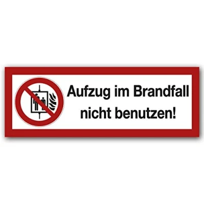 Abbildung von 10 Stück Aufzug im Brandfall nicht benutzen Aufkleber 21x7,2 cm Sticker Gebotszeichen mit UV Schutz Warnzeichen für Außen und Innenbereich von STROBO