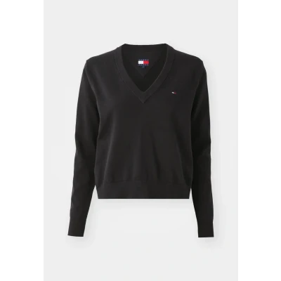 Abbildung von Tommy Jeans Essential Vneck Sweater Strickpullover, Damen, Größe: 34, Black