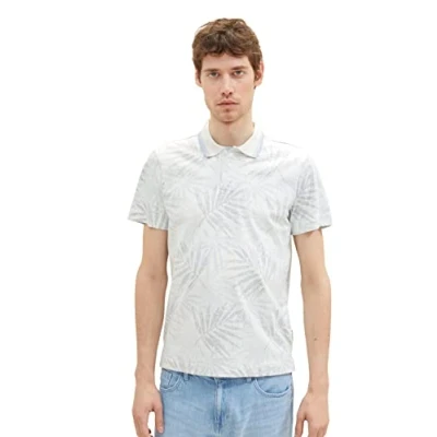 Abbildung von TOM TAILOR Herren 1036441 Poloshirt mit Allover Print, 31838 Light Blue Tonal Leaf Design, L
