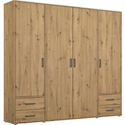 Abbildung von Rauch Möbel Voyager Schrank Kleiderschrank Drehtürenschrank, Grau metallic/Eiche Artisan, Holz, Schwarz, 3 türig mit 2 Schubladen, inkl. 1 Kleiderstange, Einlegeböden BxHxT 140x194x53 cm