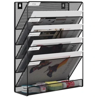 Abbildung von EasyPAG 6 Fächer Metall A4 Zeitschriftenhalter Wand Zeitschriften Wandhalter Aktenablage Dokumentenhalter Hängend Magazin Organizer Flyerständer Prospektspender,Schwarz