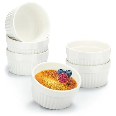 Abbildung von COM FOUR® 6x Soufflé Förmchen Creme Brulee Schälchen aus Keramik Ofenfeste Dessertschale und Pastetenförmchen für z.B. Ragout Fin je 200 ml in weiß