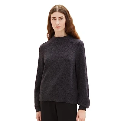 Abbildung von TOM Tailor Basic Rundhals Strickpullover, Damen, Größe: XL, Evident anthracite melange