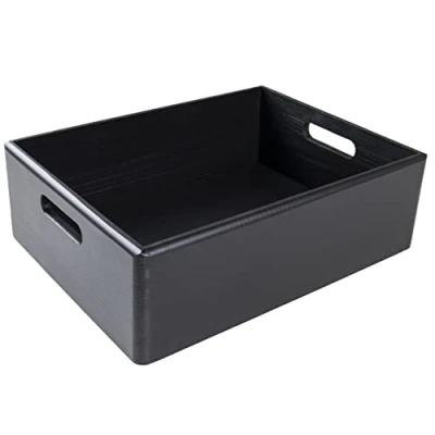 Abbildung von Creative Deco XL Schwarze Holzkiste Obstkiste Korb 40x30x13cm (+/ 1cm) mit Griffen ohne Deckel Hölzernen Kasten Holzbox Kiste Ostern Deko Für Dokumente Wertsachen Spielzeuge Werkzeuge