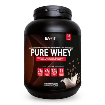 Abbildung von Whey Protein Pulver Cappuccino 750g Premium Molkenproteine für Muskelaufbau Isolate Eiweißpulver Proteinpräparate EAFIT made in France