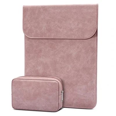 Abbildung von TECOOL 13 Zoll Laptop Hülle Tasche Leder für 2022 2024 MacBook Air M3 M2, 2018 2020 M1 A2337/A1932/A2179, 2016 Pro M2 M1, Surface pro, XPS Sleeve Schutzhülle, Rose