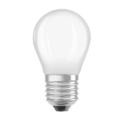 Abbildung von Osram LED Lampe in klassischer Miniballform, mit dekorativem Filament im Frosted Design, Energieeffizienzklasse A, E27, 1.2 W, 255 lm, 2700 K, warmweiß. Ohne Aufwärmen, sofort 100% Licht.