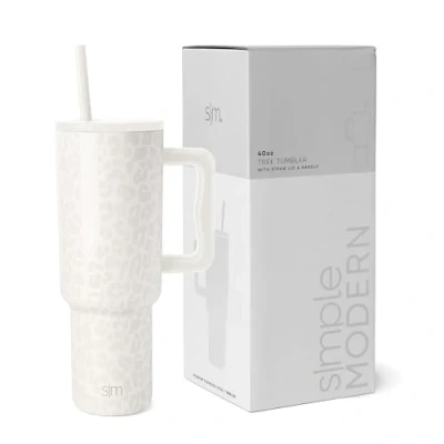 Abbildung von Simple Modern Thermobecher mit Strohhalm und Griff Isolierter Edelstahl Trinkbecher Eiskaffee Reisebecher Geschenke für Frauen Männer Trek 1180ml Cream Leopard