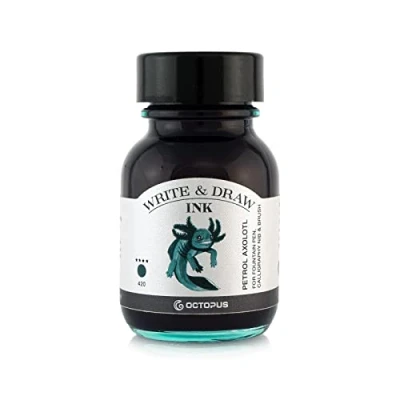 Abbildung von Octopus Write and Draw Ink 420 Petrol Axolotl, wasserfeste Tinte zum Schreiben und Zeichnen, Kalligraphietinte, lichtechte Zeichentusche für Füllhalter, petrol, 50 ml