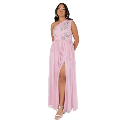 Abbildung von Maya Deluxe Damen Women&#039;s Ladies Maxi Dress One Shoulder Sleeveless Sequin Embellished Floral Tulle A line for Occasion Prom Ball Gown Kleid, Cherry Blossom,