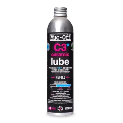Abbildung von Muc Off C3 Ceramic Wet Chain Lube Nass Kettenöl Fahrrad, 300 ml Premium Schmierfett Kettenfett, Kettenspray Mit UV Tracer Farbstoff Für Nasse und Raue Wetterbedingungen
